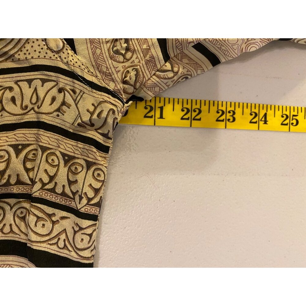 Stunt Silk Blouse Button Front Black & Tan Stripes Swirl Print Large - Picture 6 of 8